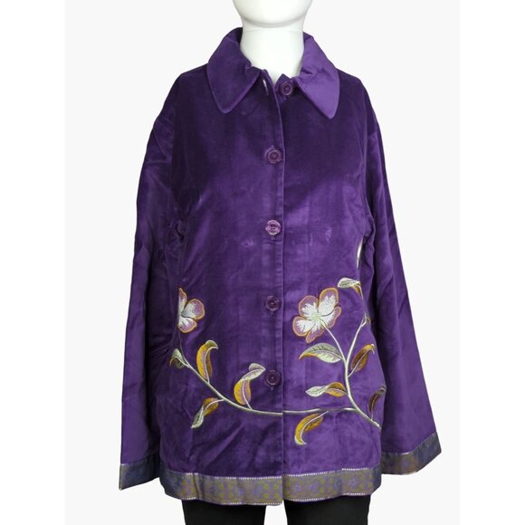 Vintage Jessica Holbrook SMall Purple Embroidered Floral Jacket New - Picture 1 of 11